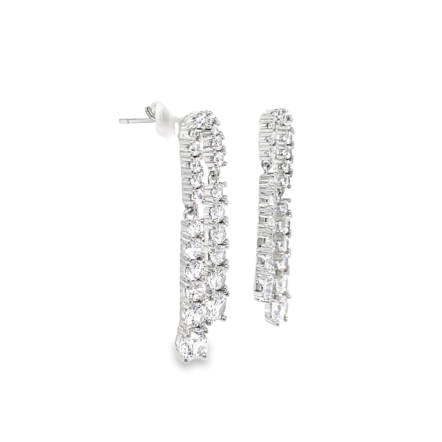 Sterling Silver CZ 2 Row Line Drop Earrings