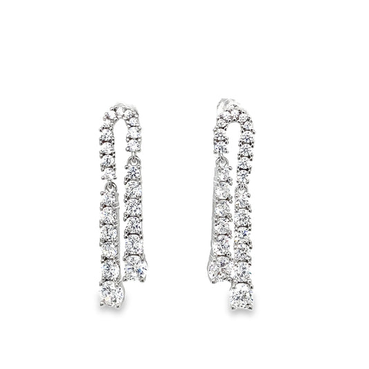 Sterling Silver CZ 2 Row Line Drop Earrings