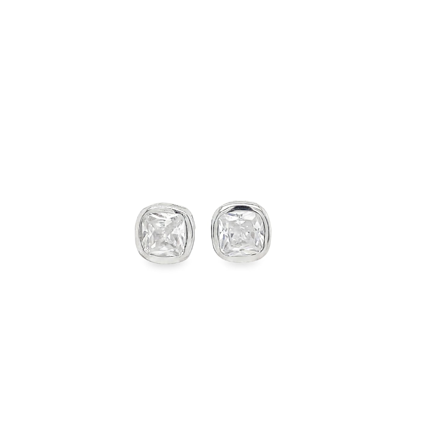 Sterling Silver CZ 7mm Rubover Square Stud Earrings