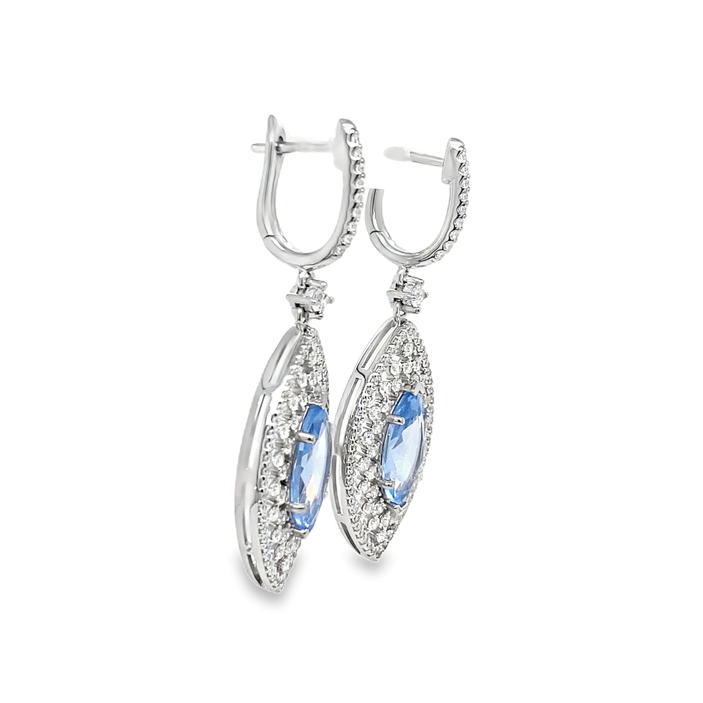 Sterling Silver CZ Blue & White Fancy Maquise Cluster Earrings