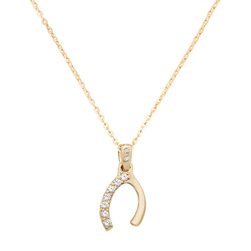 9ct Yellow Gold CZ Set Wishbone Necklet