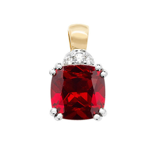 9ct Yellow Gold Cushion Cut Created Ruby and White Sapphire Pendant