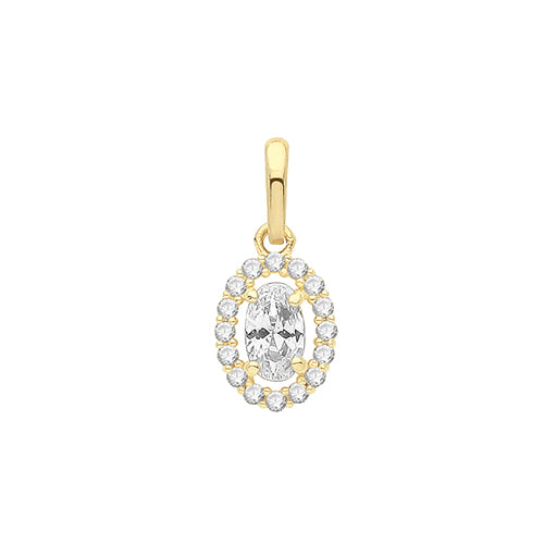 9ct Yellow Gold Oval CZ Pendant with Open CZ Halo
