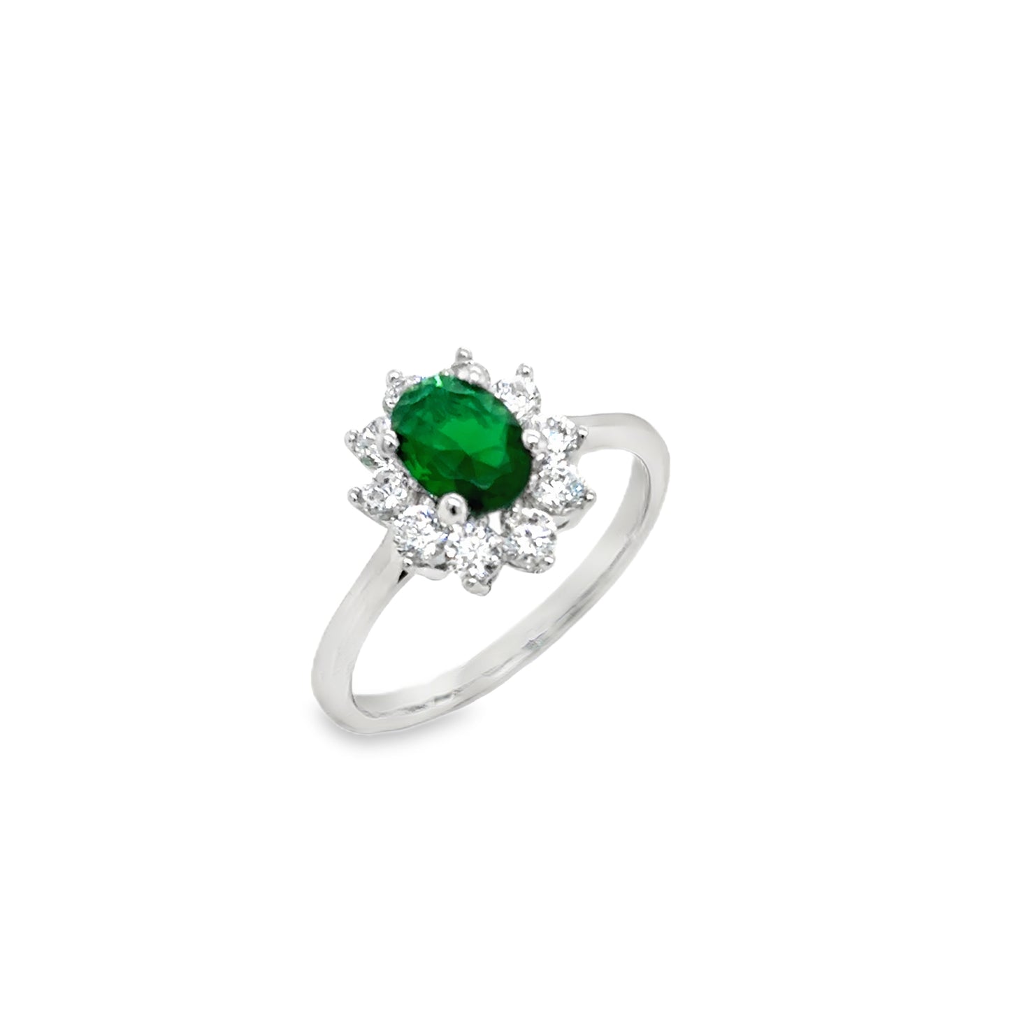 Sterling Silver Green and White CZ Flower Cluster Ring