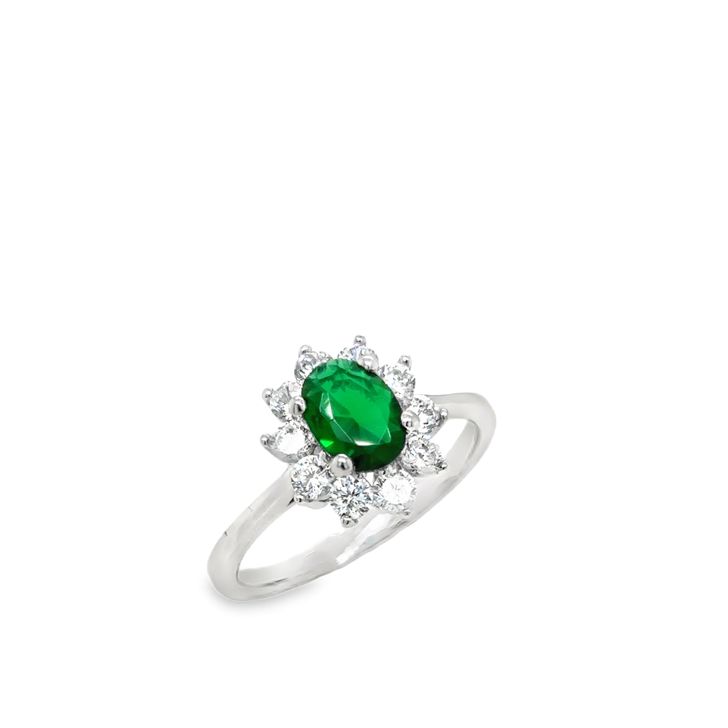 Sterling Silver Green and White CZ Flower Cluster Ring