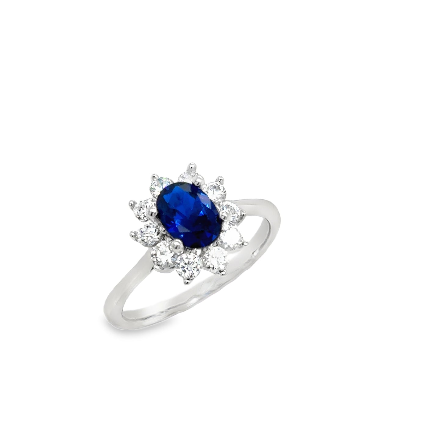Sterling Silver Blue and White CZ Flower Cluster Ring