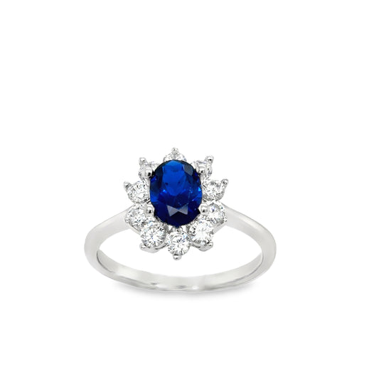 Sterling Silver Blue and White CZ Flower Cluster Ring