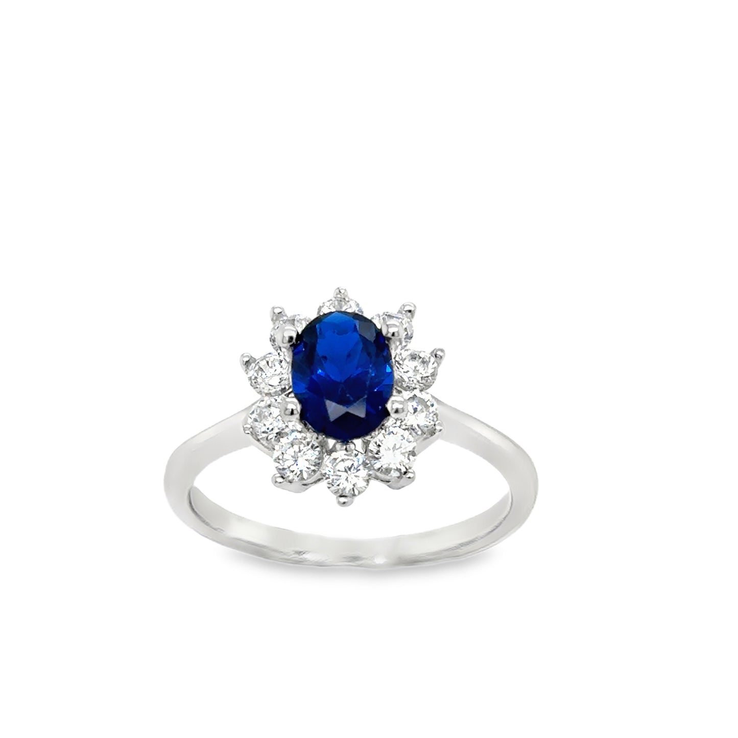 Sterling Silver Blue and White CZ Flower Cluster Ring