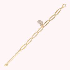 Bronzeallure Gold Plated Open Oval Link Bracelet With CZ Pave Heart