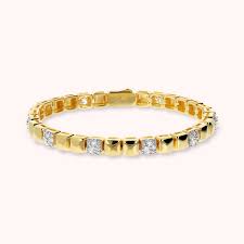 Bronzeallure Gold Plated Polished & CZ Pave Square Link Bracelet
