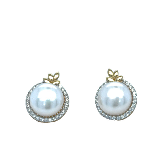 9ct 6mm FW Pearl Erg CZ Halo