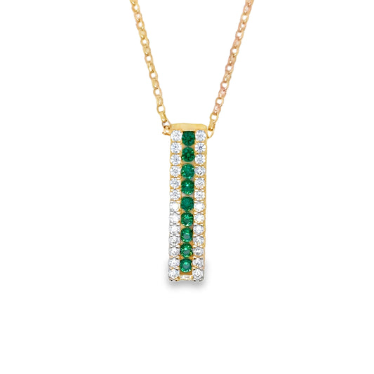 9ct Cubic Zirconia & Green 3 Row Vertical Bar Pendant