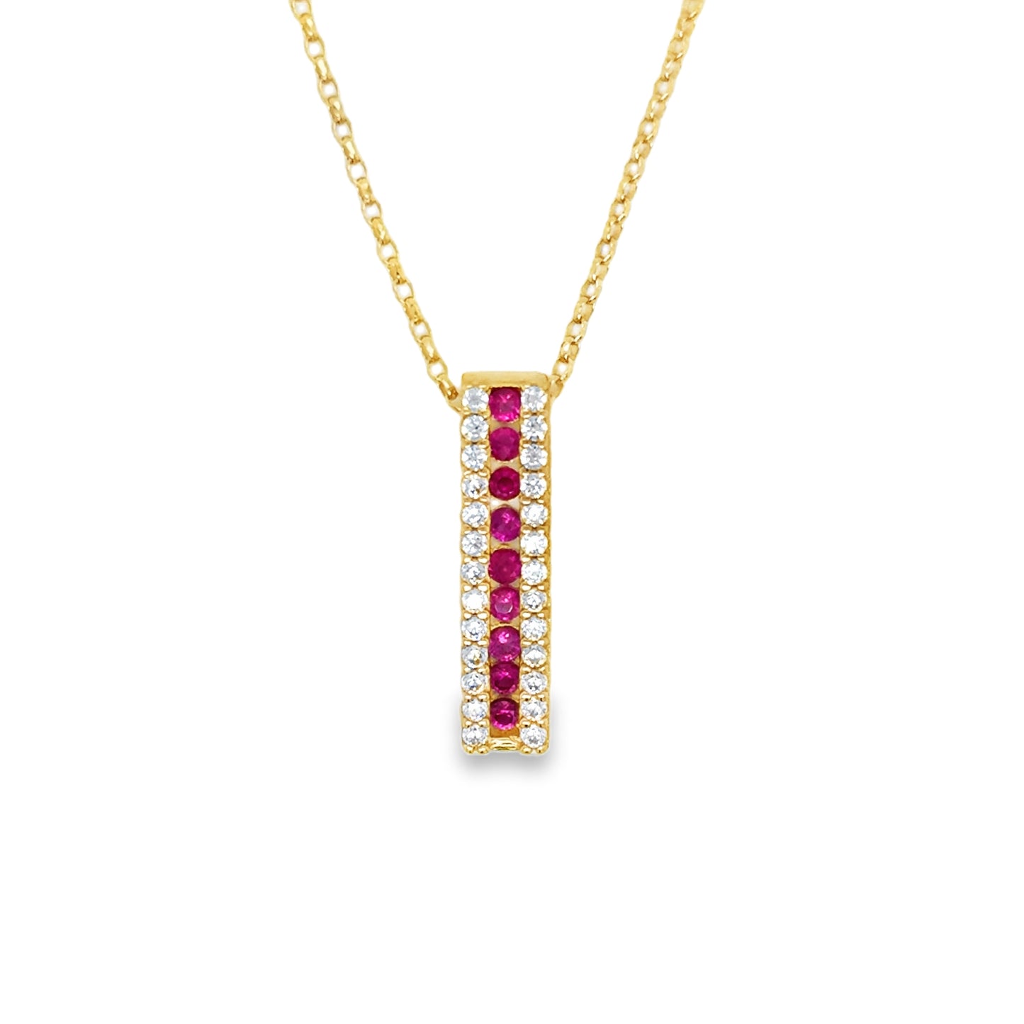 9ct Cubic Zirconia & Red 3 Row Vertical Bar Pendant