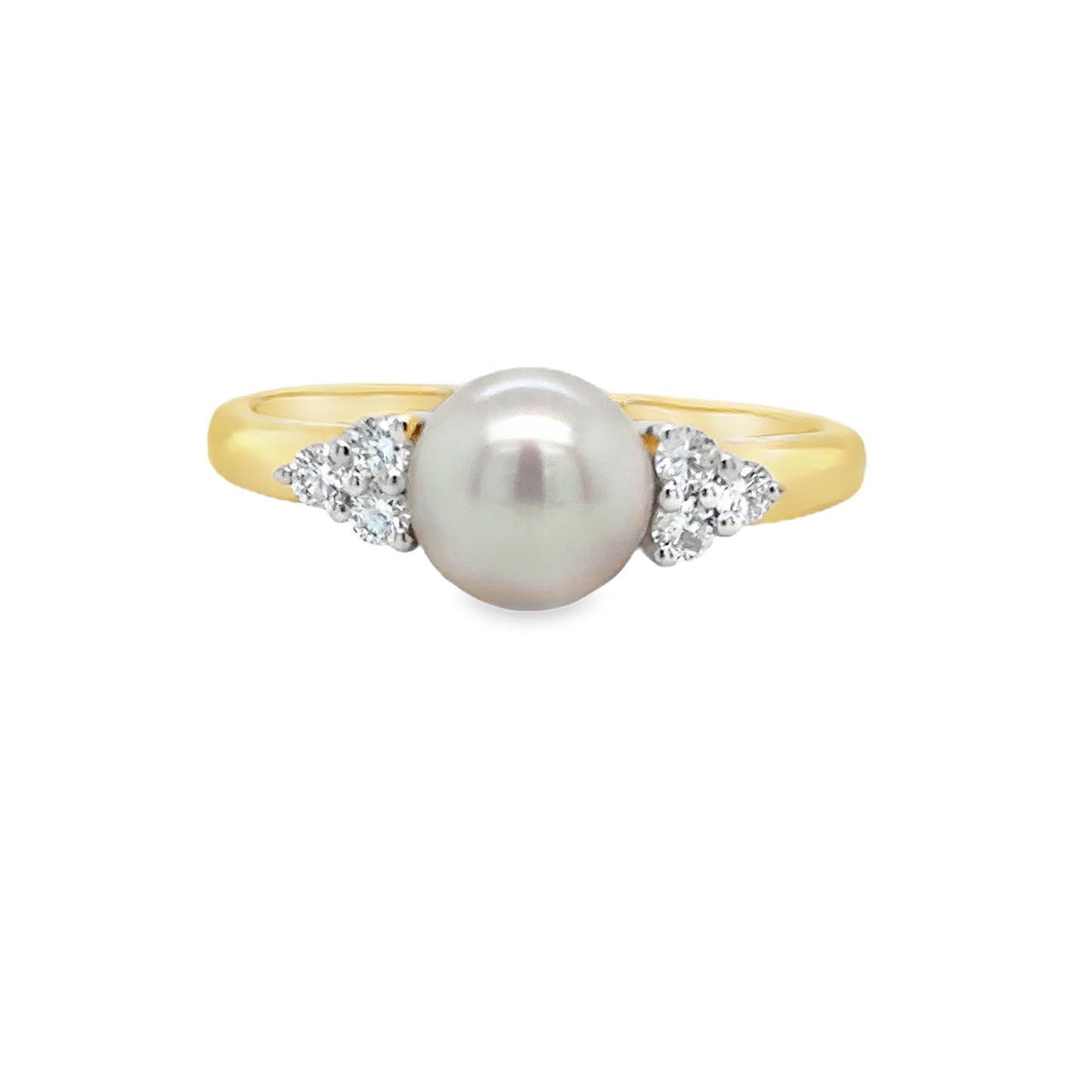 9ct Yellow Gold Freshwater Pearl Ring with Diamond Set Shoulders .16ct