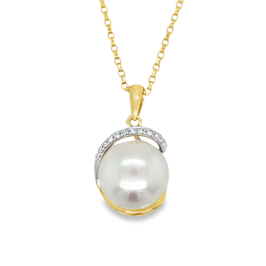 9ct P/dant FW 10-10.5mm Prl Dia Swirl .05ct