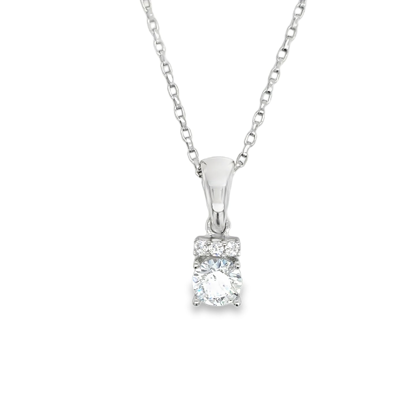 Sterling Silver CZ Solitaire Pendant with CZ Detail