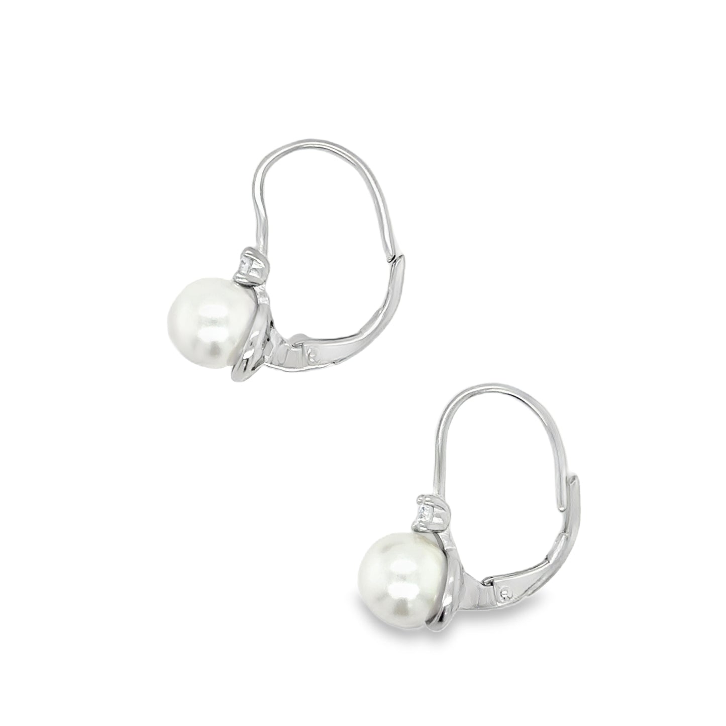 Sterling Silver 7mm Freshwater Pearl and CZ Hinge Drop Earring