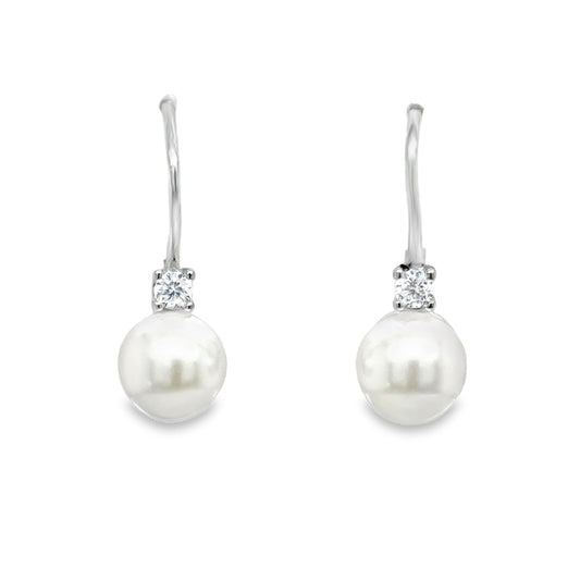 Sterling Silver 7mm Freshwater Pearl and CZ Hinge Drop Earring