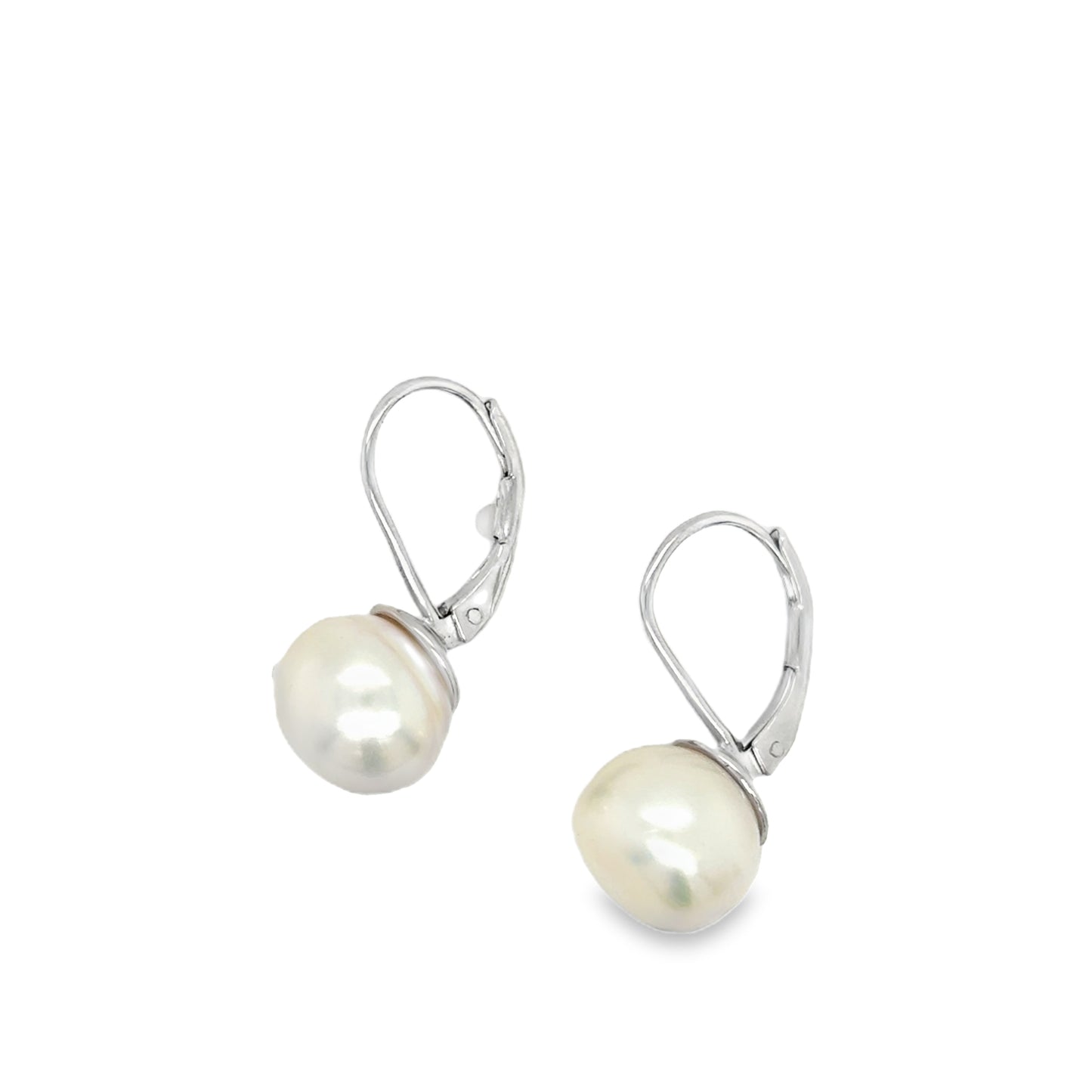 Sterling Silver 10mm Freshwater Pearl Hinge Drop Earrings