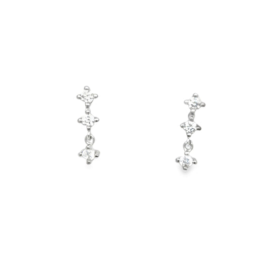 Sterling Silver 3 CZ Drop Earring