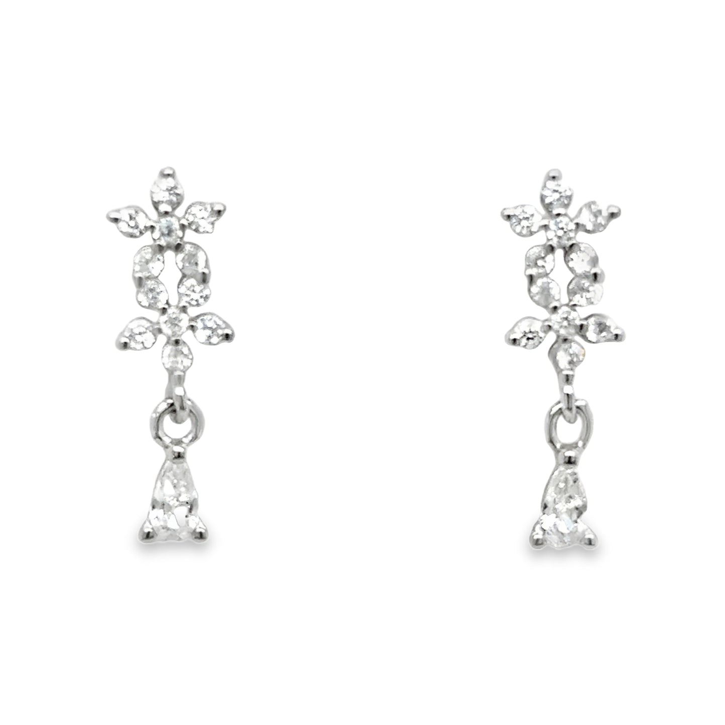 Sterling Silver CZ Flower Drop Earrings