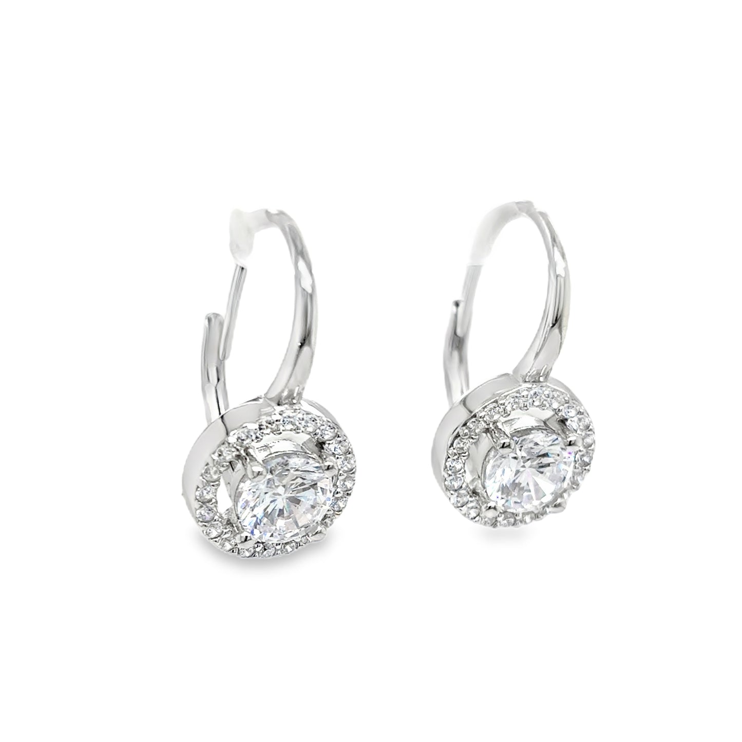 Sterling Silver Round CZ Cluster Hinge Drop Earrings