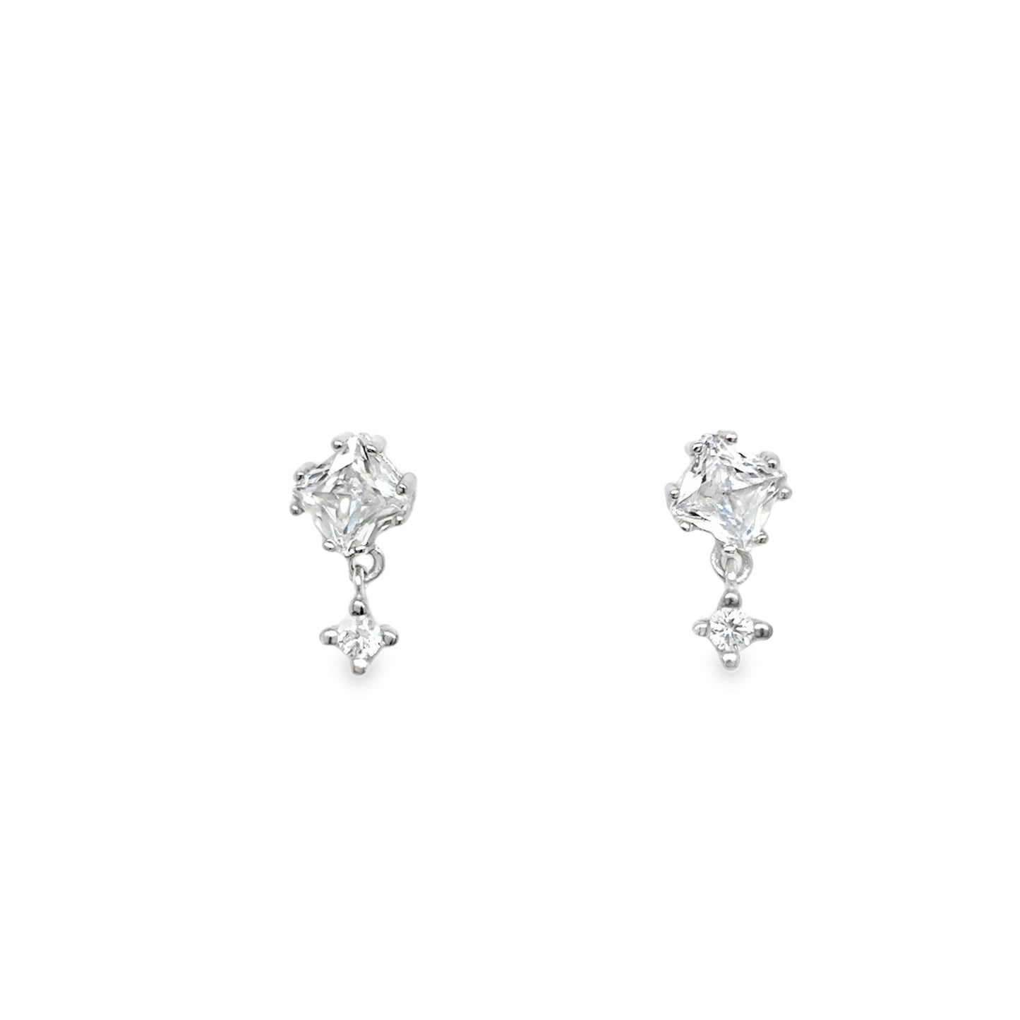 Sterling Silver Princess Cut CZ Drop Earrings
