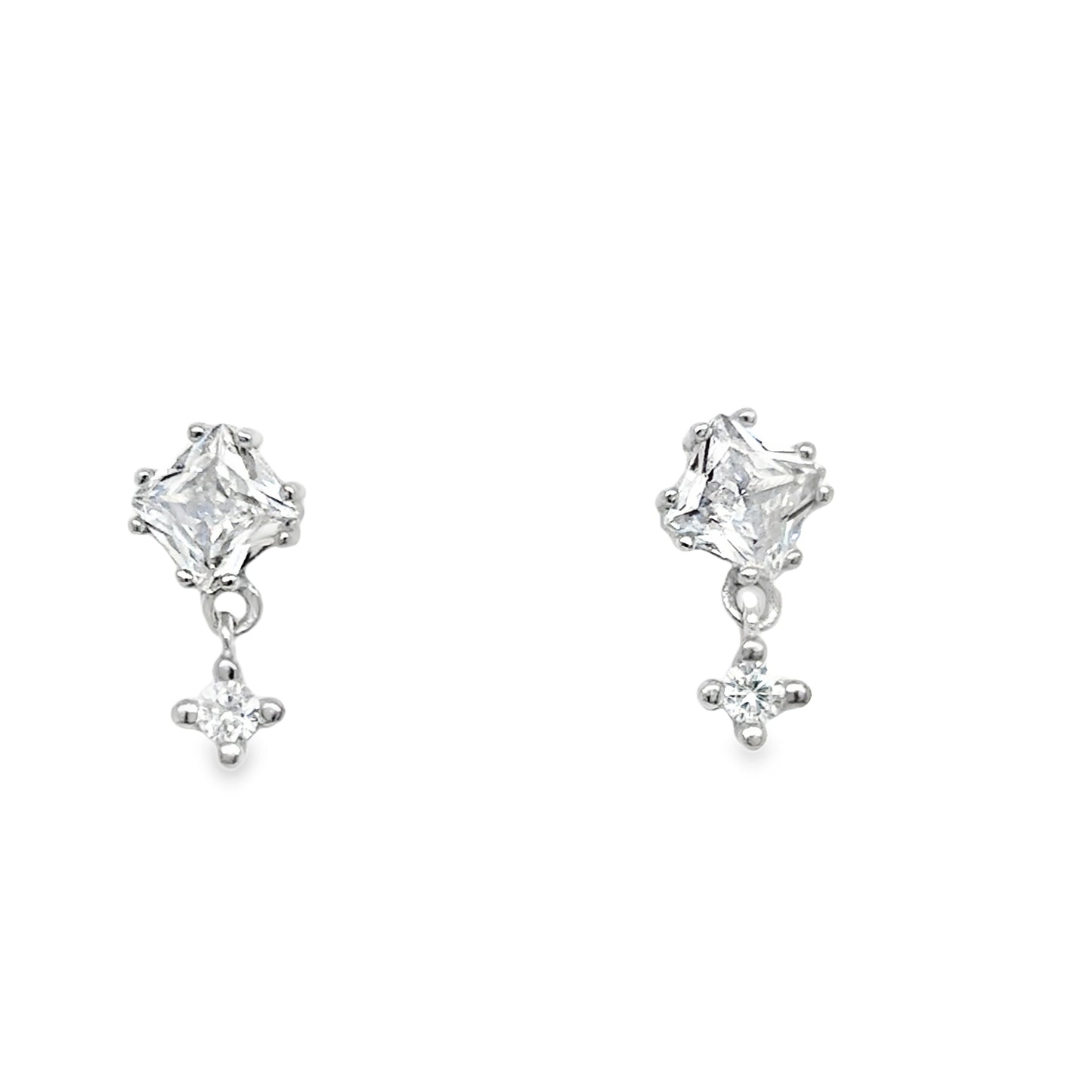 Sterling Silver Princess Cut CZ Drop Earrings