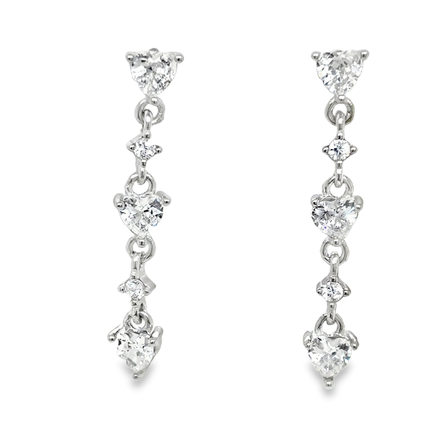 Sterling Silver Multi CZ Heart Drop Earrings
