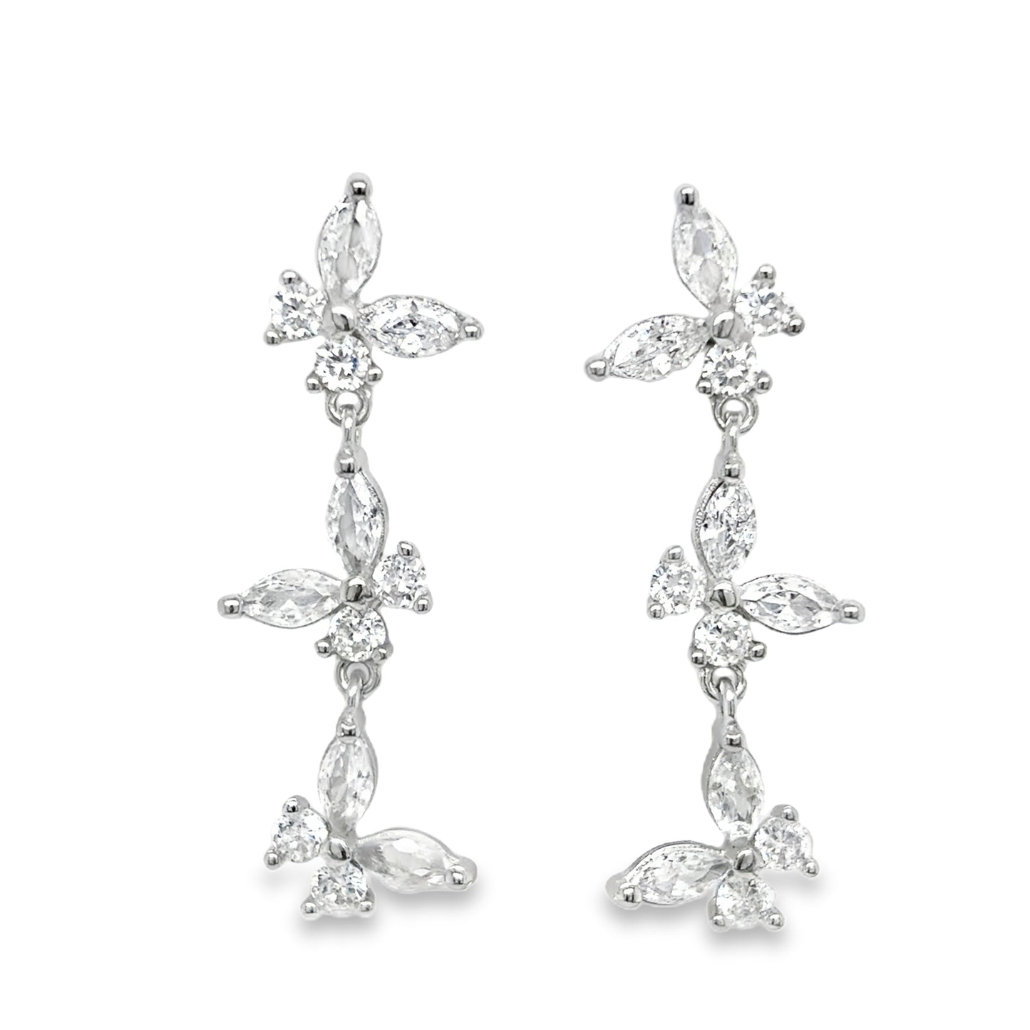 Sterling Silver CZ Multi Butterfly Drop Earrings