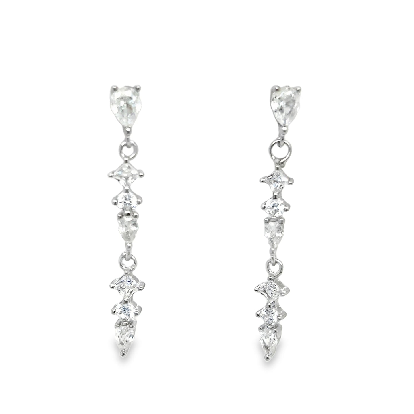 Sterling Silver Multi CZ Drop Earrings