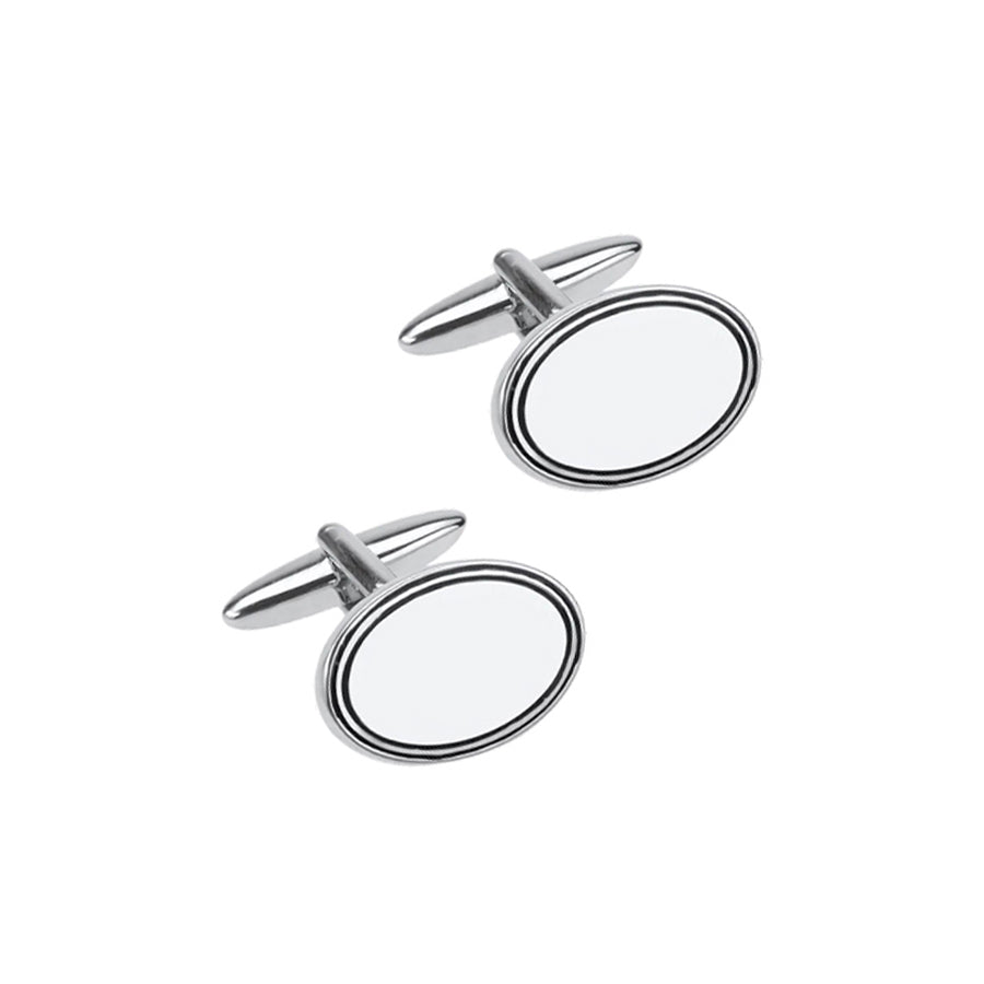 Rhodium Plated Oval Lined Cufflinks