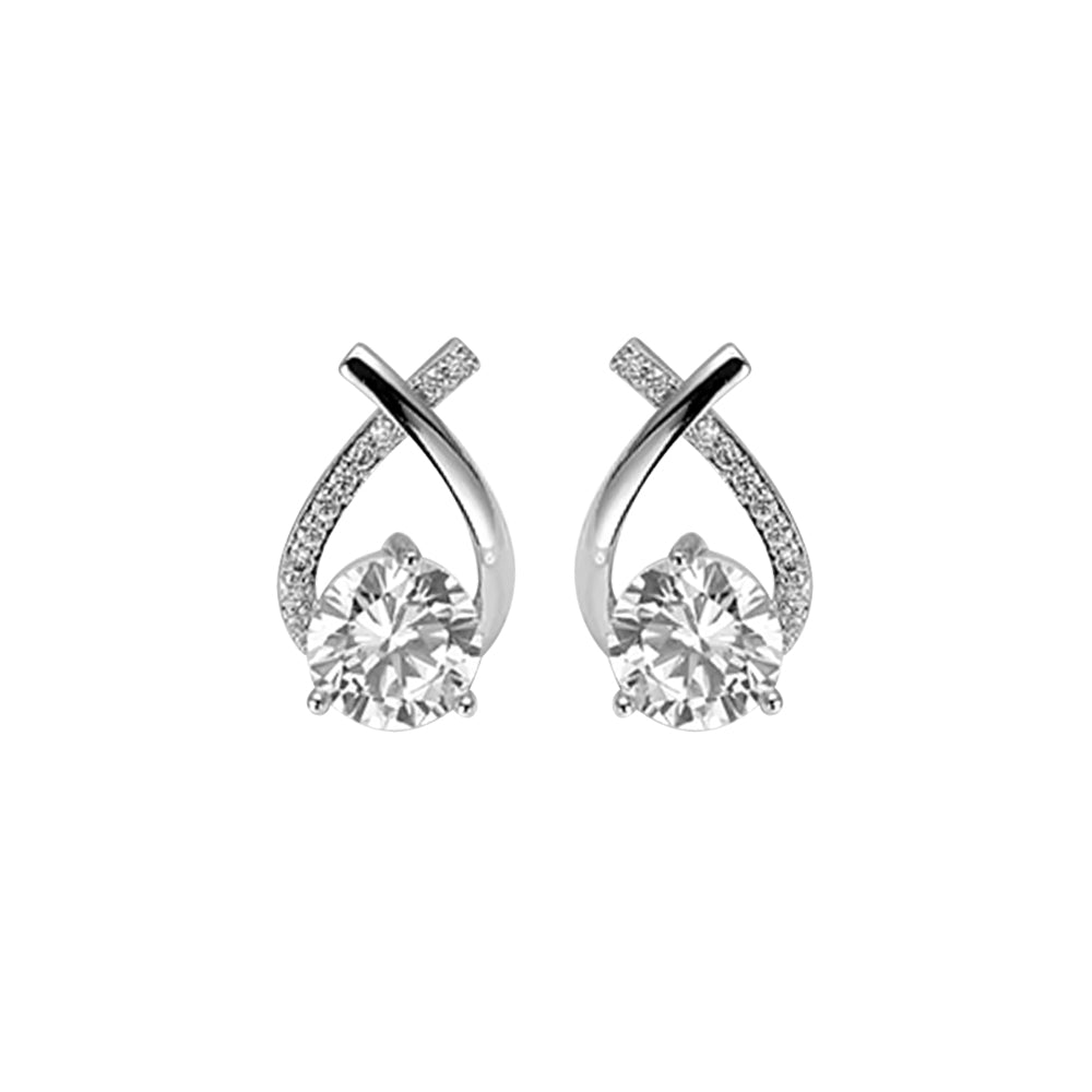 Sterling Silver CZ Open Fancy Pear Stud Earrings