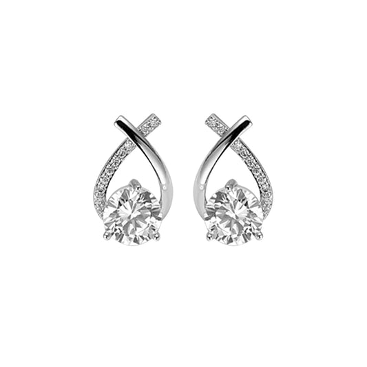 Sterling Silver CZ Open Fancy Pear Stud Earrings