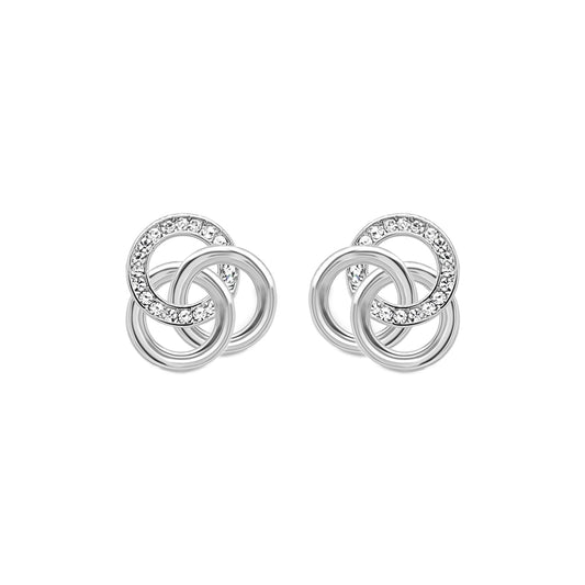 Sterling Silver CZ Three Circle Link Stud Earrings