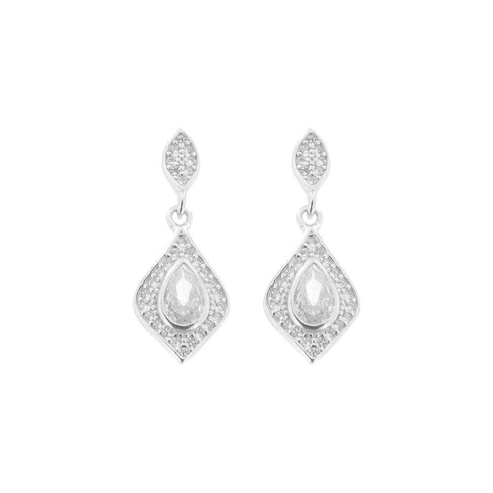 Sterling Silver CZ Antique Style Drop Earrings