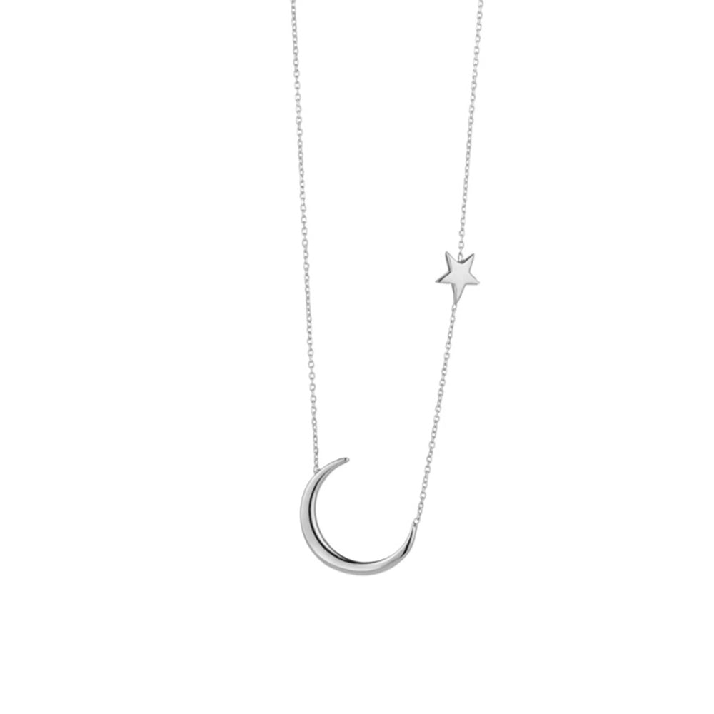 Sterling Silver Moon & Star Polished Necklet