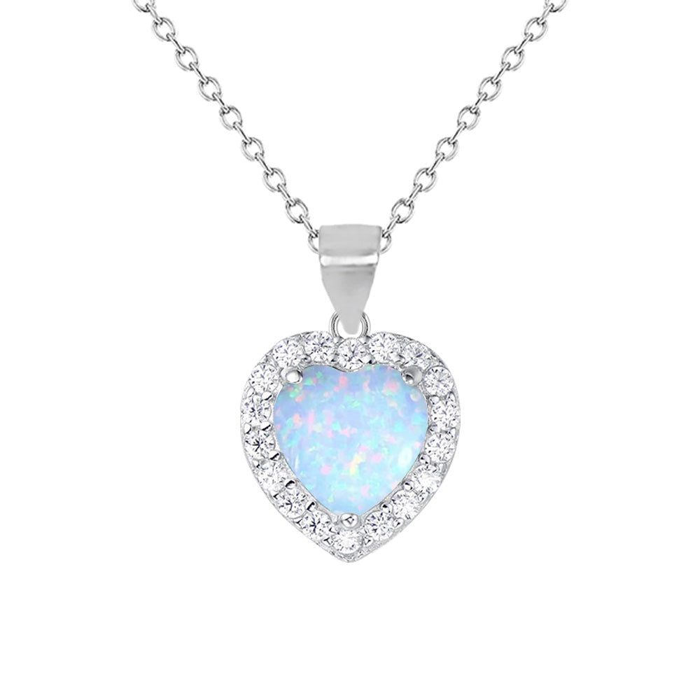 Sterling Silver CZ Heart Opal Pendant