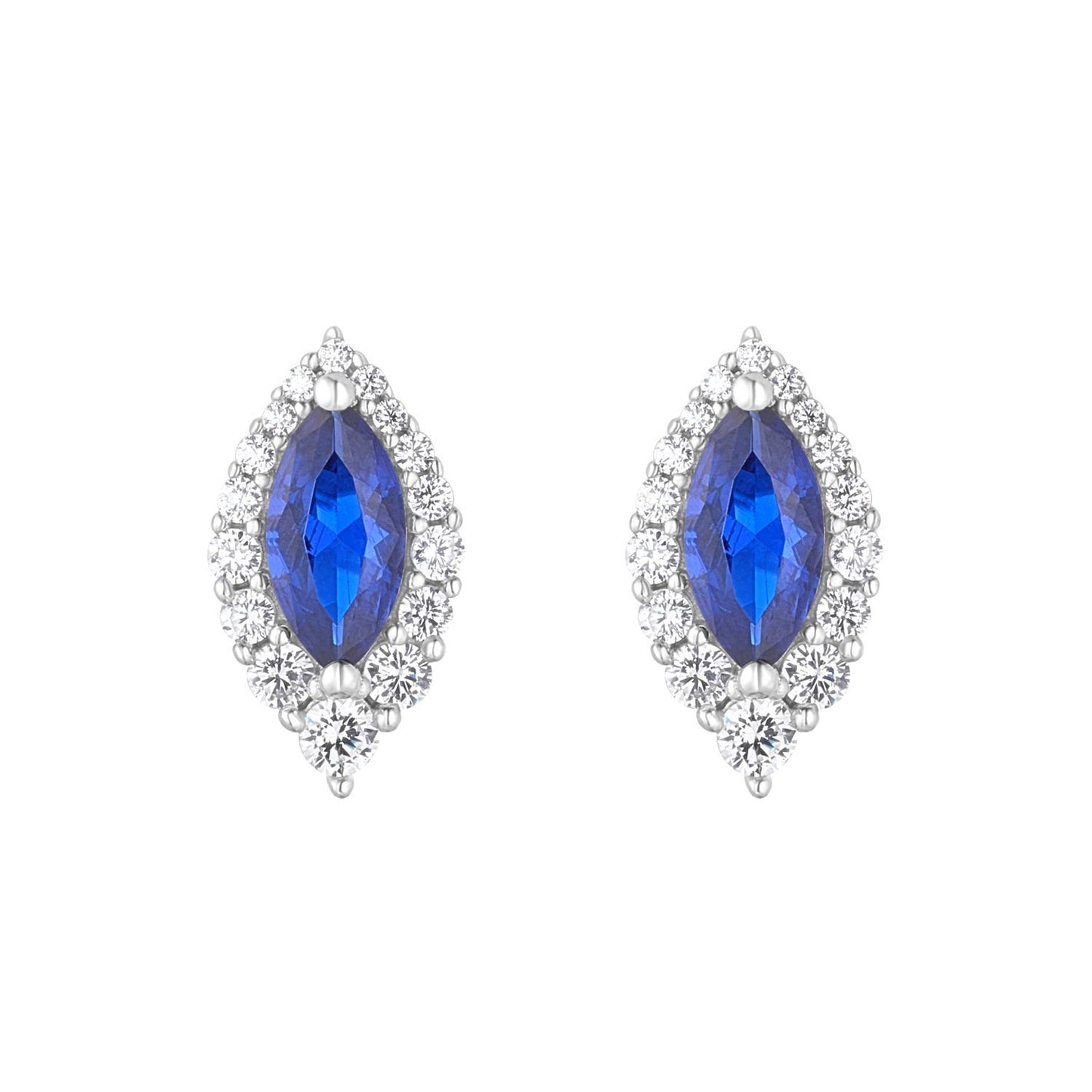 Sterling Silver Blue CZ Marquise Cluster Stud Earrings
