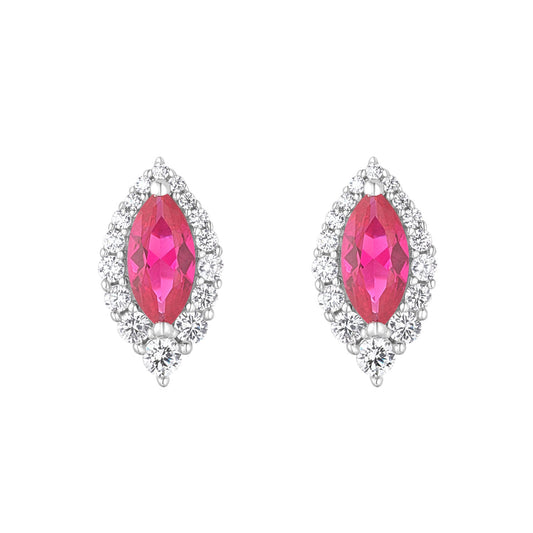 Sterling Silver Red CZ Marquise Cluster Stud Earrings