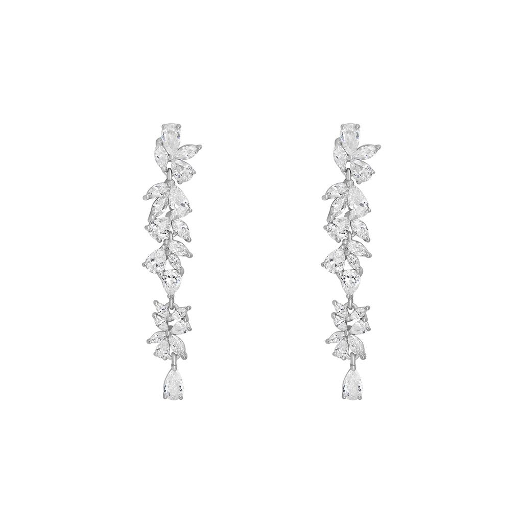 Sterling Silver Multi CZ Marquise & Pear Long Drop Earrings