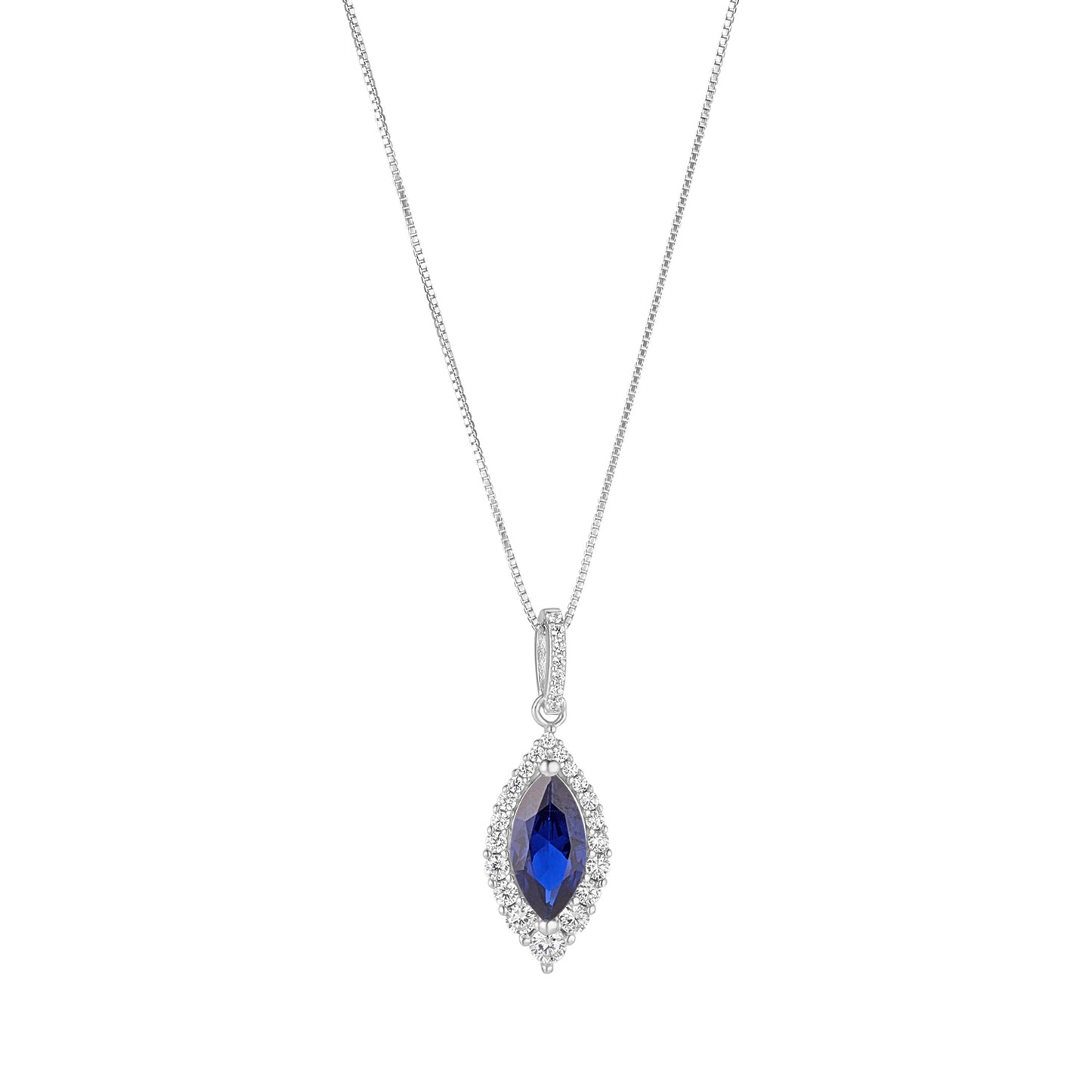 Sterling Silver CZ Blue Marquise Halo Pendant