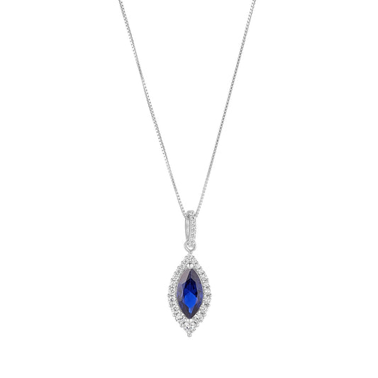 Sterling Silver CZ Blue Marquise Halo Pendant