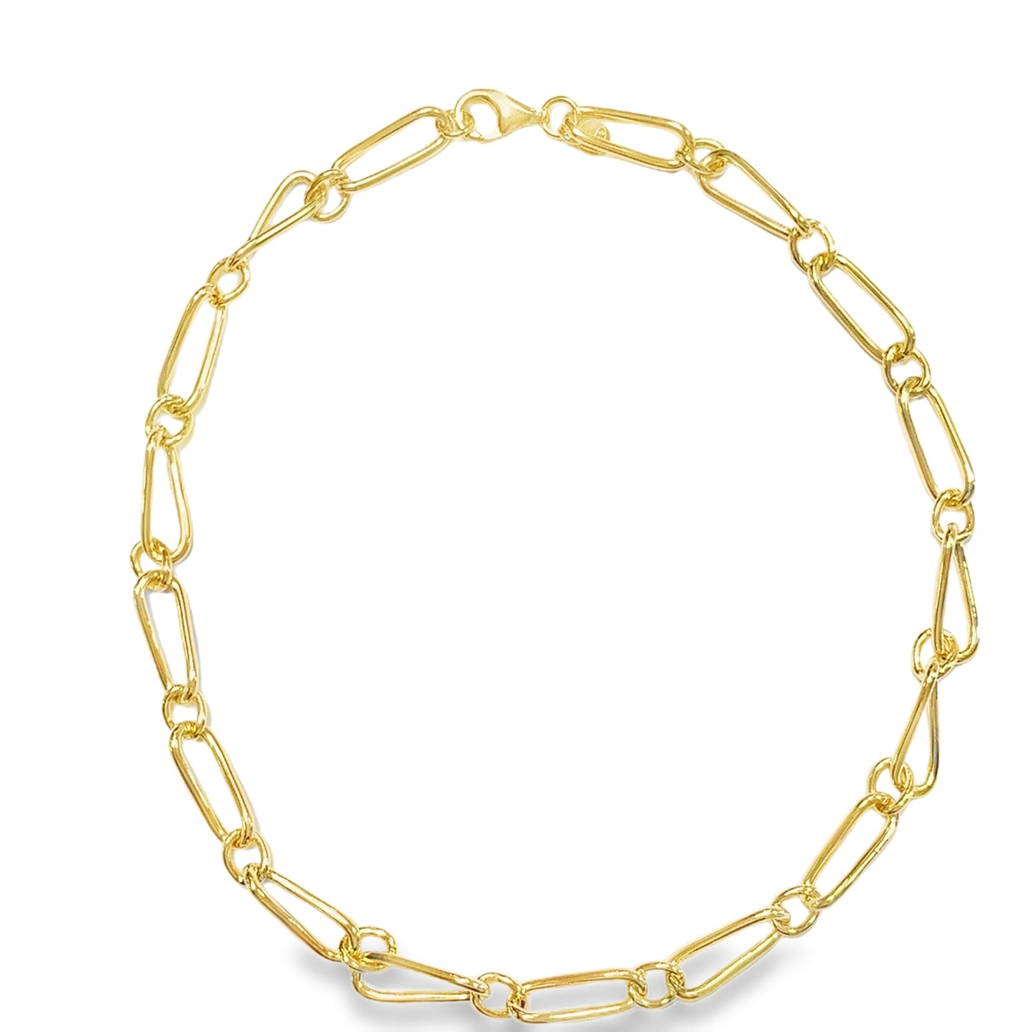 Sterling Silver Gold Plated Long Obal Link Necklet