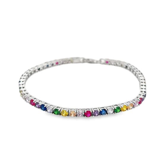 Sterling Silver Multi Colour CZ Tennis Bracelet