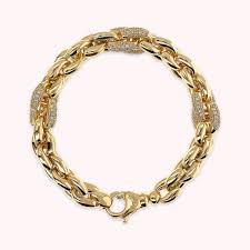 Bronzallure Gold Plated 3D Panther Link CZ & Polished Bracelet