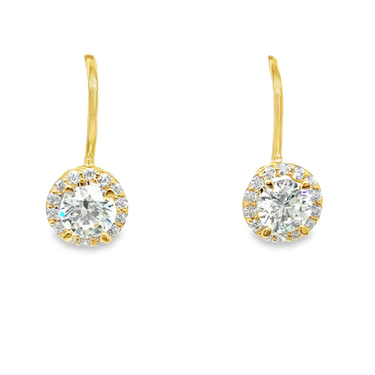 9ct Yellow Gold Round CZ Cluster German Wire Drop Earring