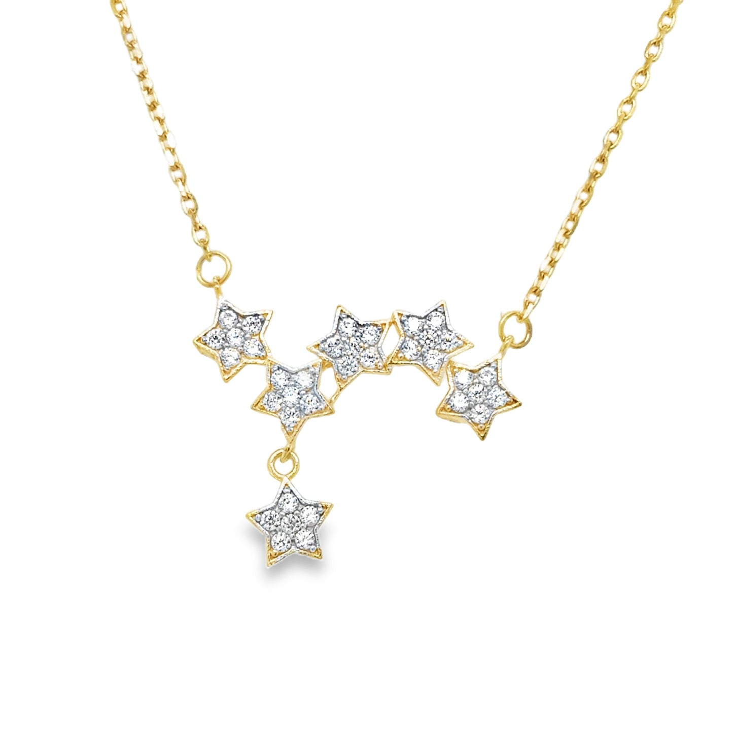 9ct Yellow Gold CZ Multi Star Drop Necklet
