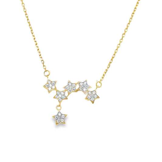 9ct Yellow Gold CZ Multi Star Drop Necklet