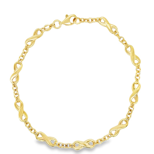9ct Yellow Gold Infinity Link Bracelet 7.5"